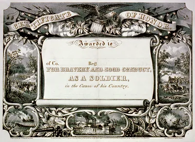 Certificate of honor: Awarded to - of Co. - Regt. - for bravery and good conduct, as a soldier, in the cause of his country