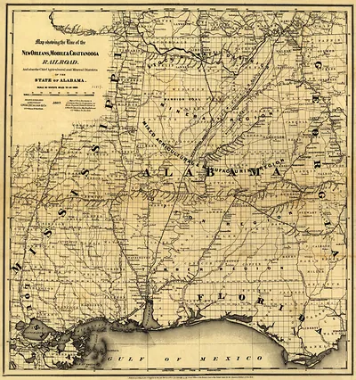 Map showing the line of the New Orleans Mobile and Chattanooga Railroad and also the chief agricultural and mineral districts of the state of Alabama