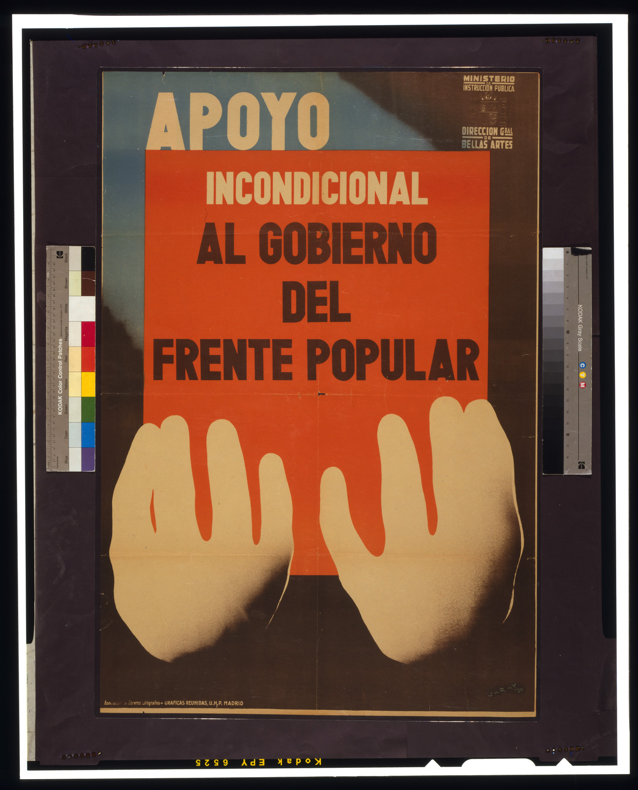 Apoyo incondicional al gobierno del Frente Popular, [Madrid] : Spain. Ministerio de Instrucción Pública, 1936. — vintage poster