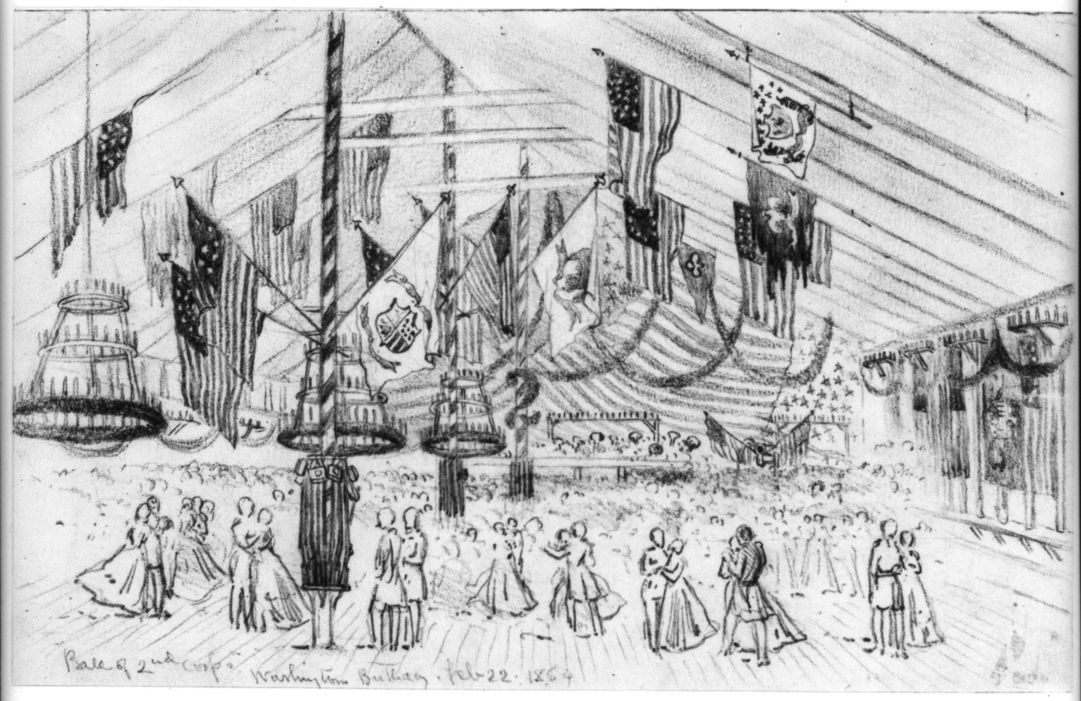 Ball of 2nd Corps--Washington's birthday, 1864 Feb. 22. — historic drawing