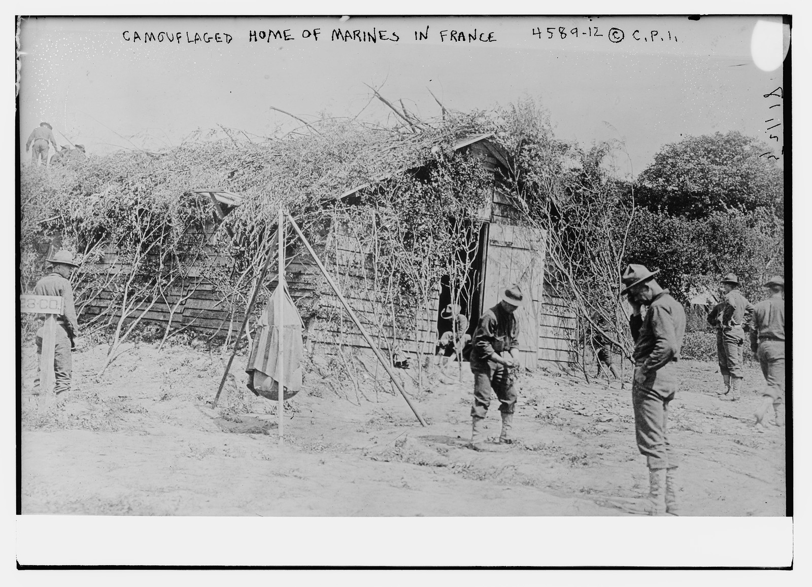 Camouflaged home of marines in Fr., n/a — historic photograph