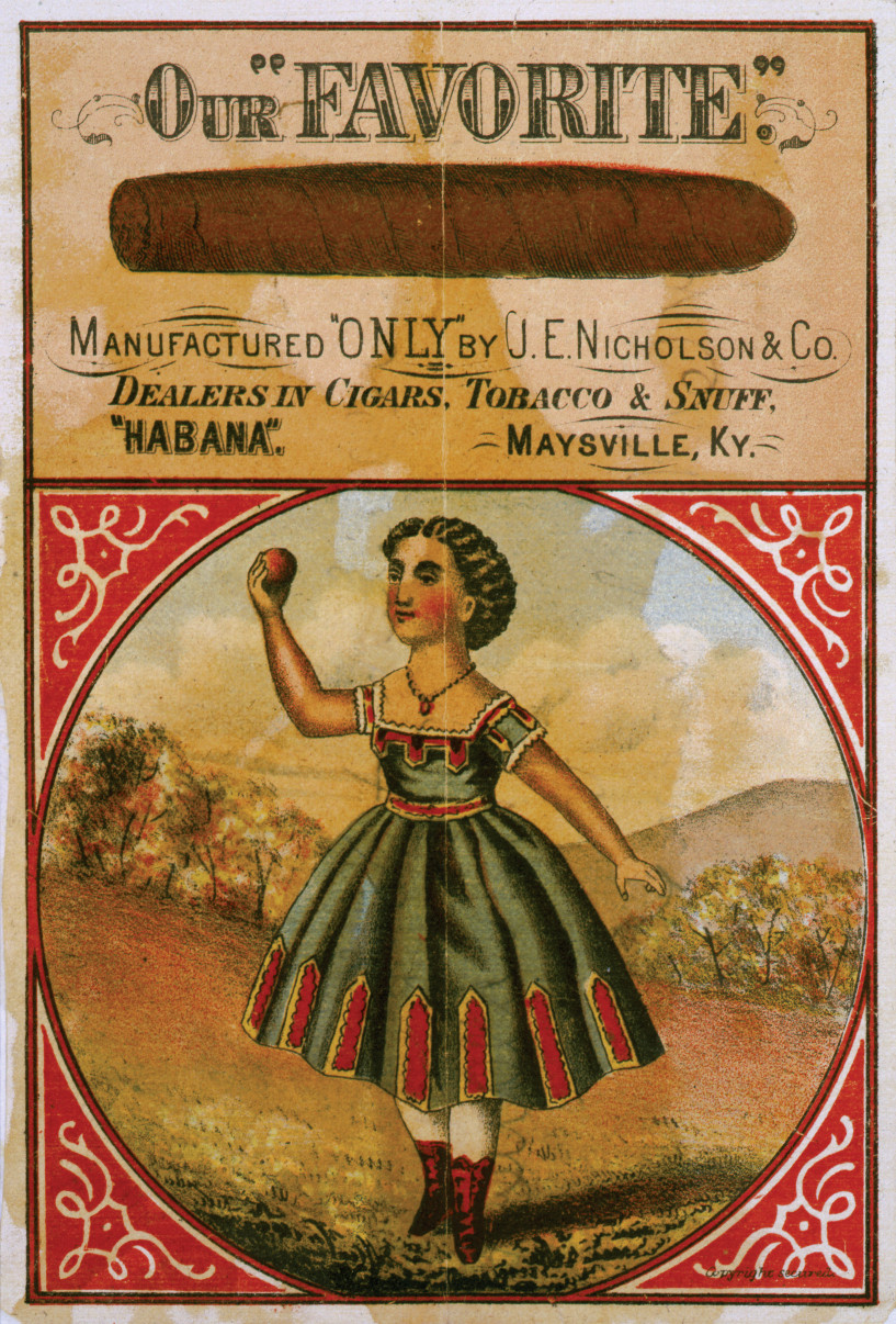 Our "Favorite"--Manufactured "Only" by J.E. Nicholson & Co.--Dealers In Cigars, Tobacco & Snuff, c. 1868 — antique lithograph