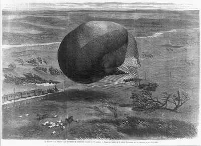 Le Géant balloon near Nuremberg, engraving after Tournachon