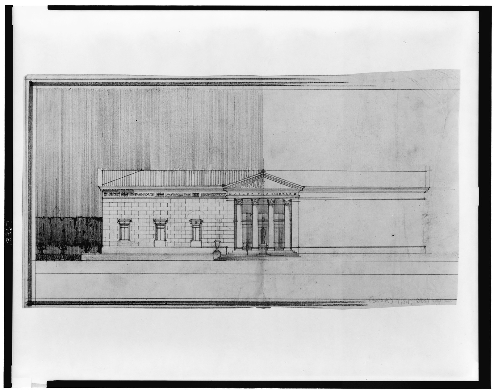 Architectural drawing for an art gallery, Washington, D.C. Front elevation, and Engineering (ADE) Drawings" (http://www.loc.gov/rr/print/res/103_ade.html)." — historic photograph