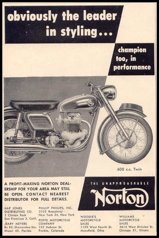 Norton motorcycle advertisement: obviously the leader in styling — historic image