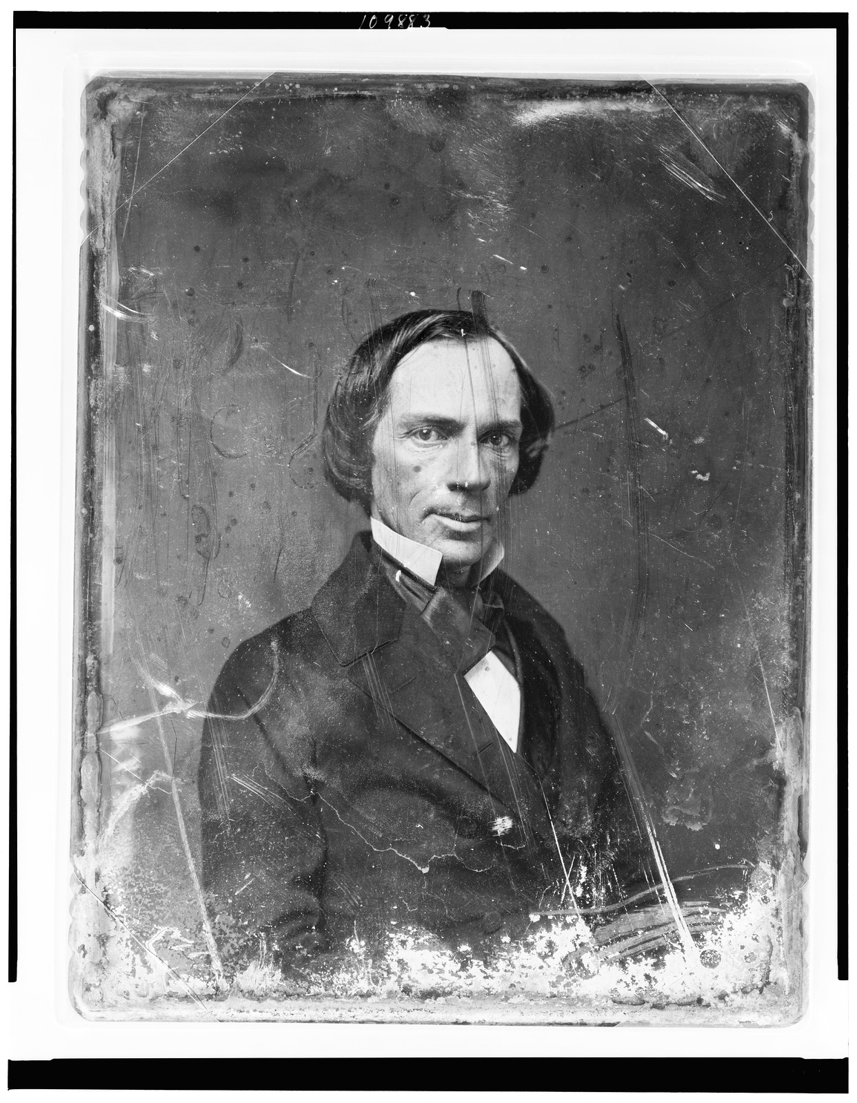 Daguerreotype portrait of an unidentified man in dark coat, 1844 — historic photograph