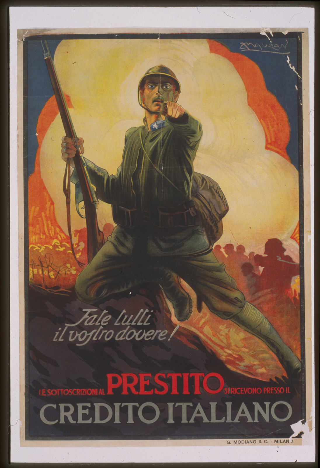 Fate tutti il vostro dovere! Le sottoscrizioni al prestito si ricevono presso il Credito Italiano, 1917 — vintage poster