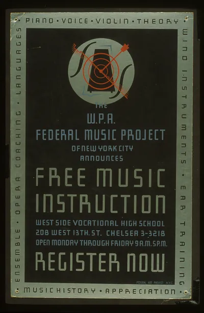 The W.P.A. Federal Music Project of New York City announces free music instruction -