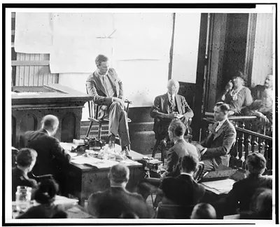 Anne and Charles Lindbergh on the witness stand / World-Telegram staff photo.