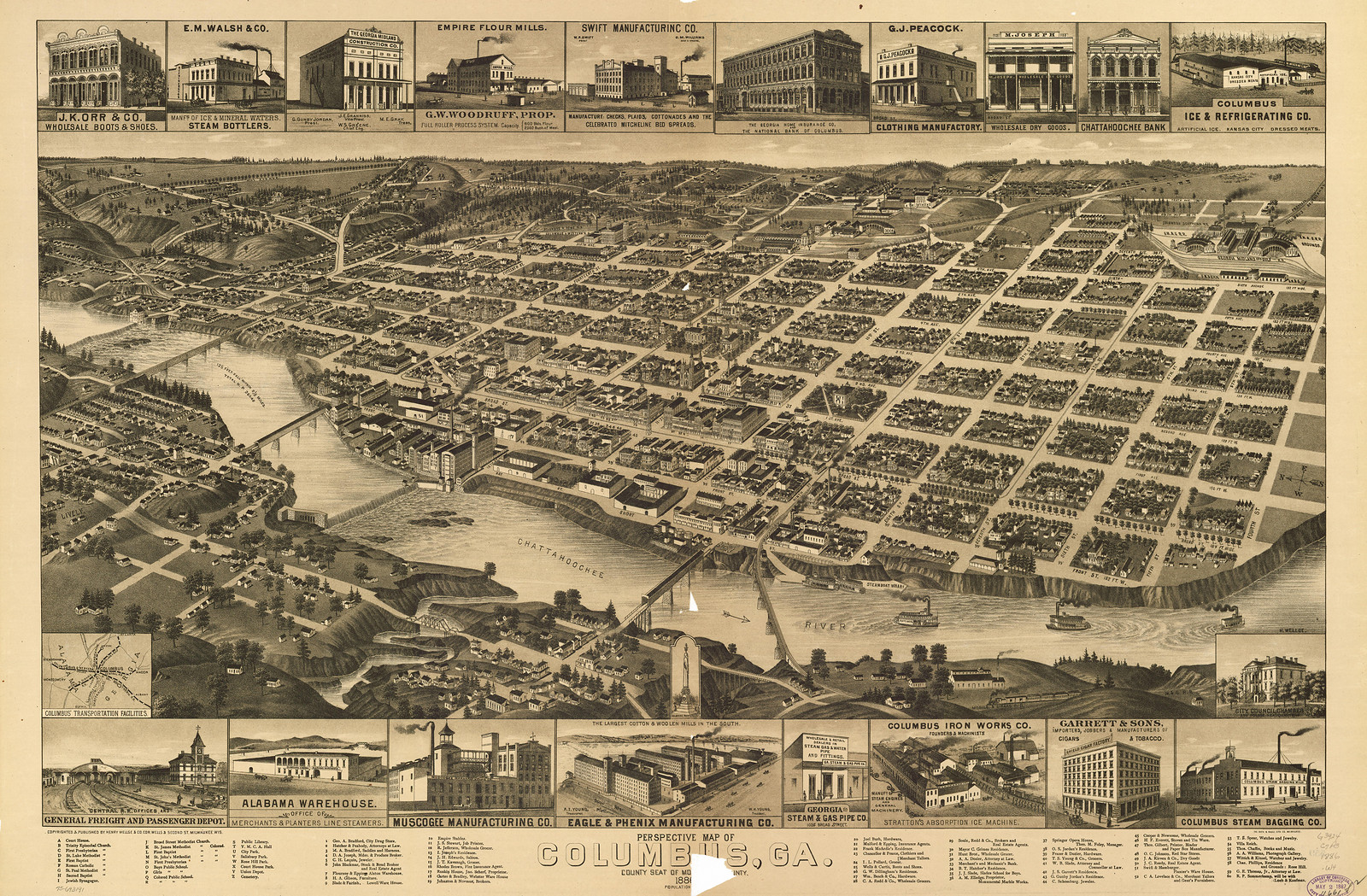 Columbus, Georgia, 1886, 1886 — antique map