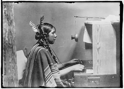 Female Indian telephone switchboard operator - "Helen of Many Glacier Hotel.", 26 June 1925