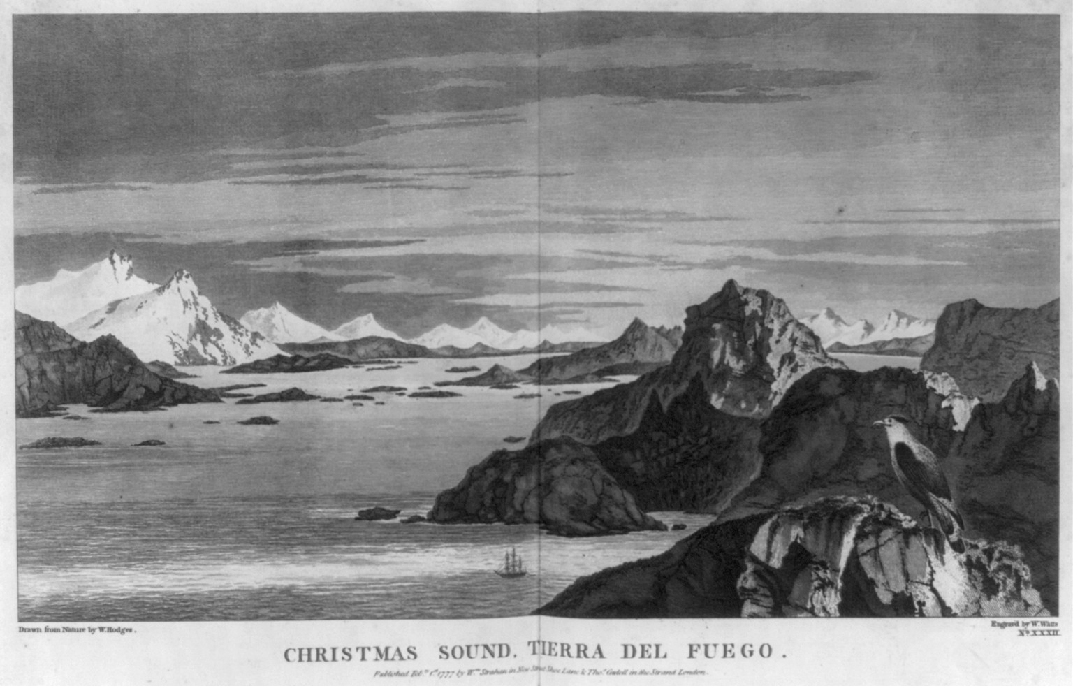 Christmas Sound - Tierra Del Fuego, 1777 — antique engraving