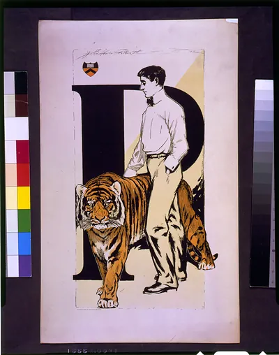 [Student standing alongside tiger] / John Weston Galbraith.