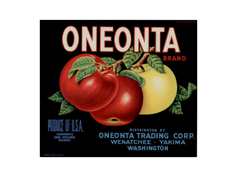 Oneonta Brand apple crate label, Produce of U.S.A. — historic image