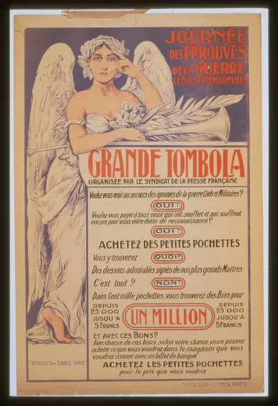 Journeacutee des Eacuteprouveacutes de la Guerre. Grande tombola organiseacutee par le Syndicat de la Presse Franccedilaise