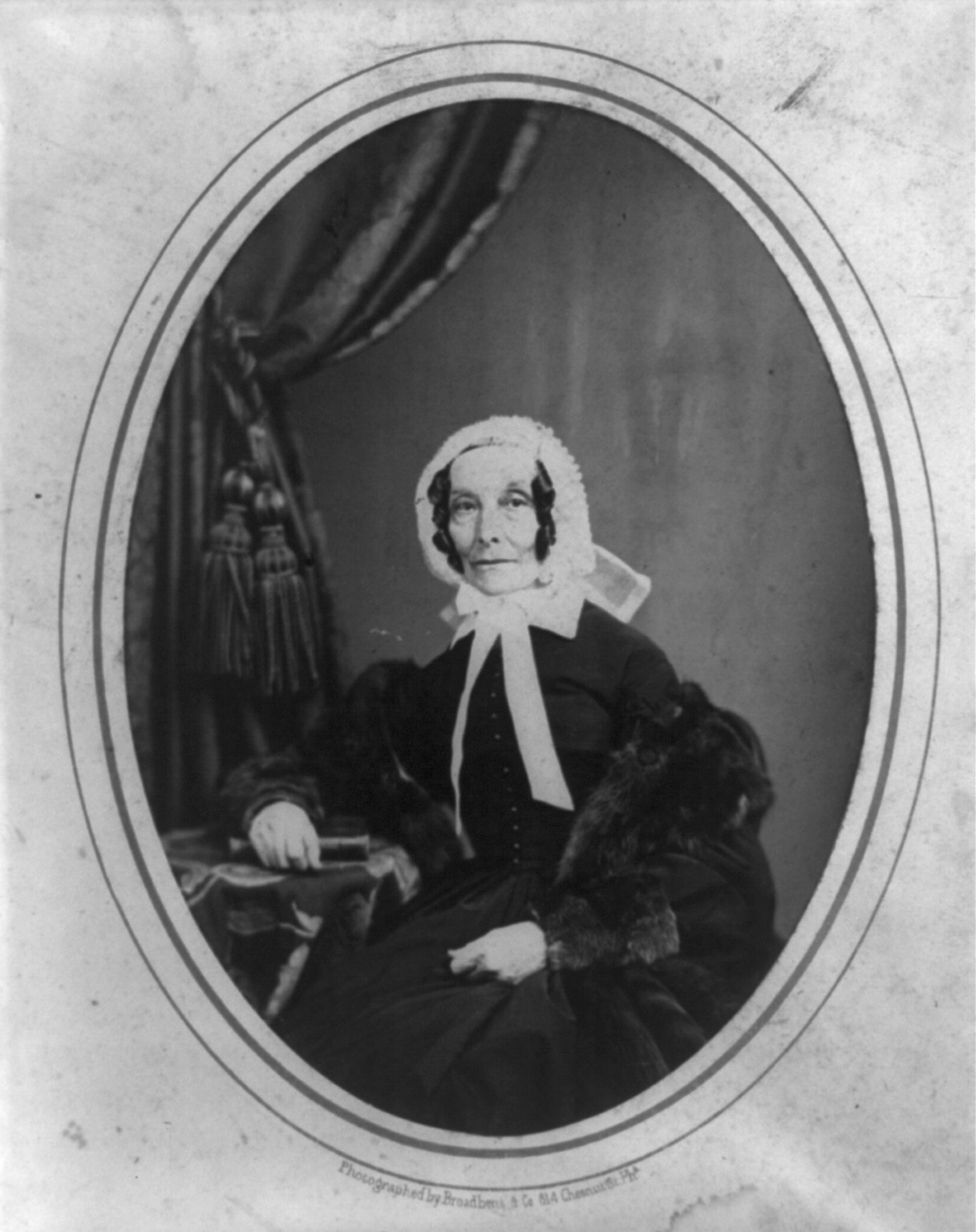 [Rebecca Gratz, three-quarter length studio portrait, seated, facing front] / photographed by Broadbent & Co. 814 Chesnut St. Pha., [between 1853 and 1869] — historic photograph