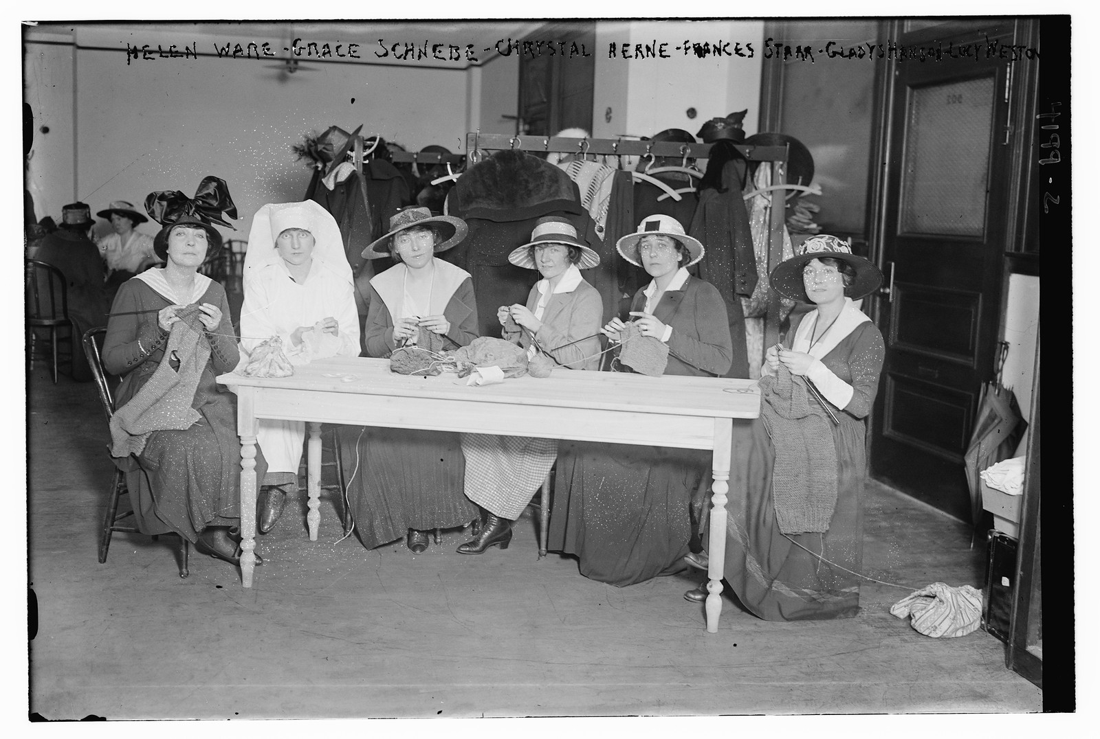 Henel Ware, Grace Schnebe, Chrystal Hearn, Frances Starr, Gladys Hanson, Lucy Weston, n/a — historic photograph