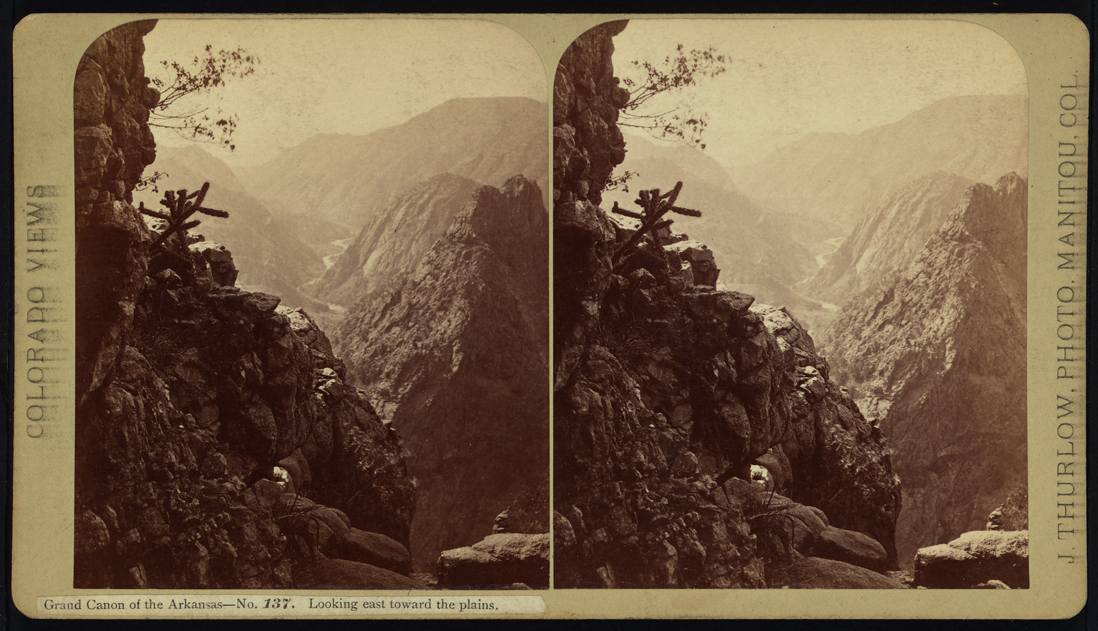 Grand Canyon of the Arkansas. Looking east toward the plains, 1874 — historic photograph