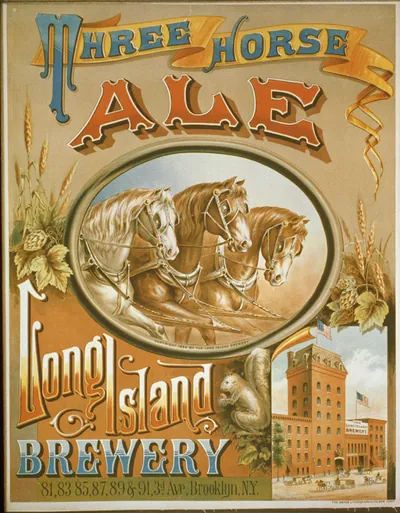 Three Horse Ale, Long Island Brewery advertising poster