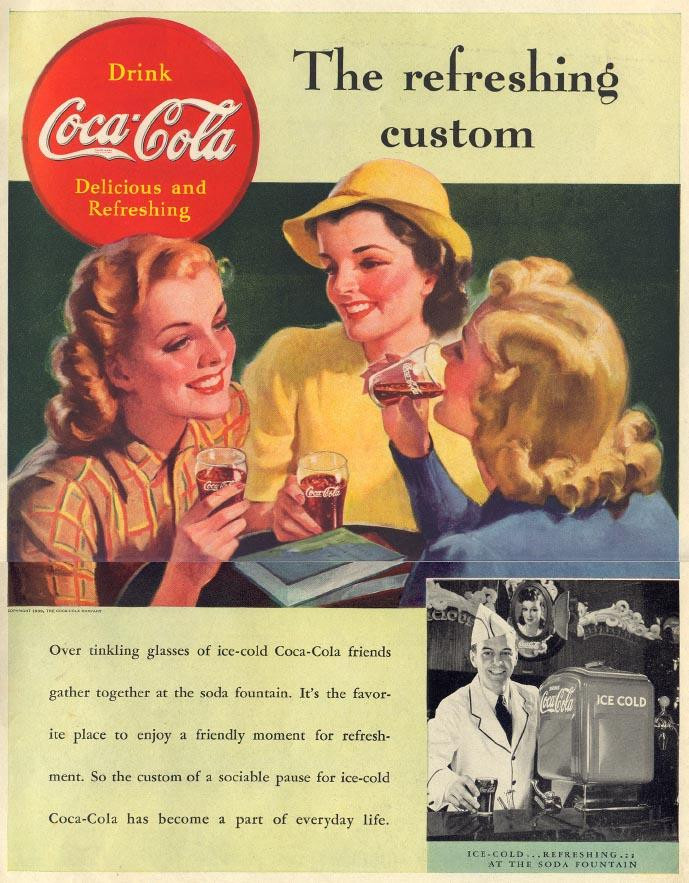 Coca-Cola advertisement: The refreshing custom — historic image