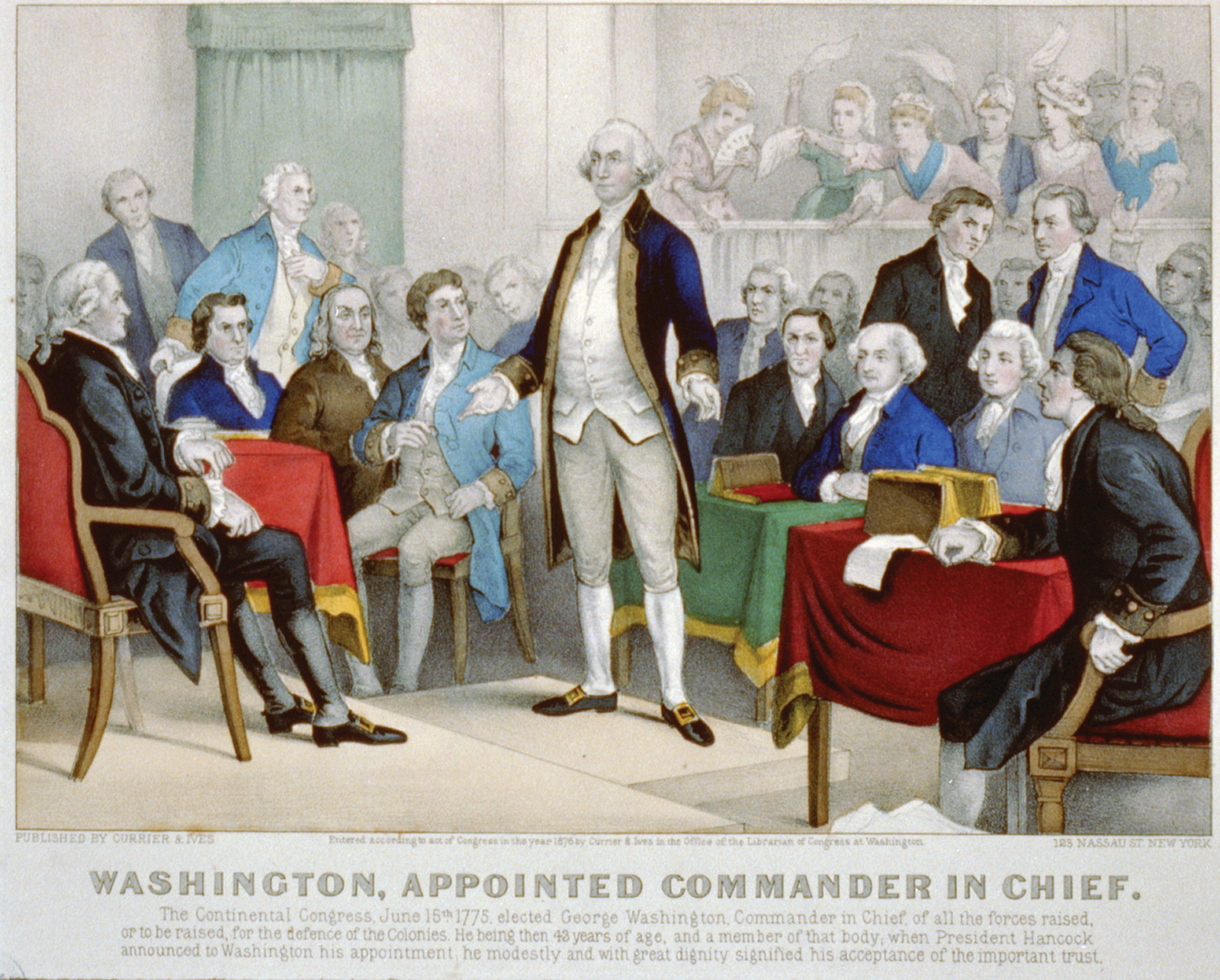 Washington, Appointed Commander In Chief, c. 1876 — antique lithograph