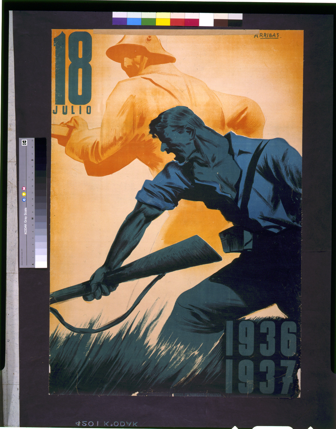 18, Julio 1936-1937, Barcelona : Unión General de Trabajadores de España ; Confederación Nacional del Trabajo, [1937] — vintage poster