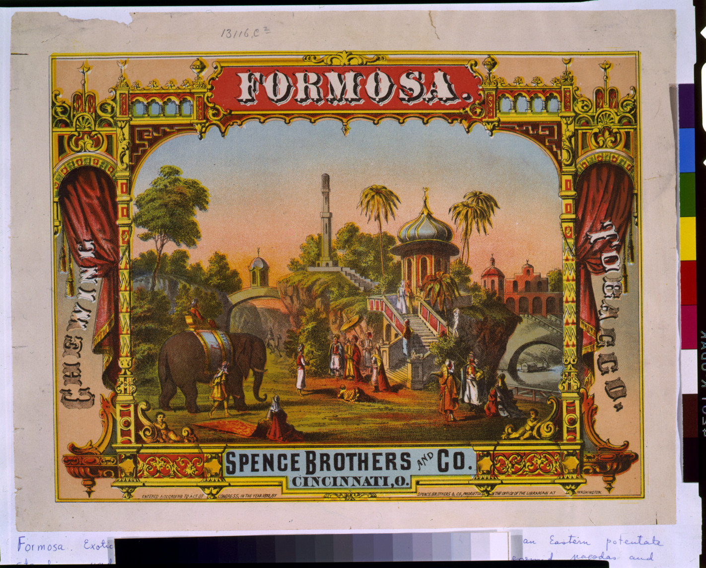 Formosa. Chewing tobacco. Spence Brothers and Co., Cincinnati, O. / Strobridge Co. lith, Cin., O., c1872. — antique lithograph