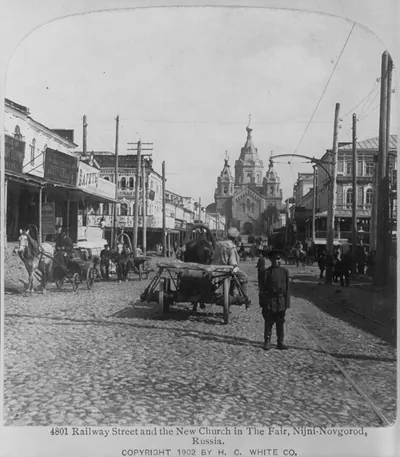 Railway Street and the new church in The Fair, Nijni-Novgord, Russia
