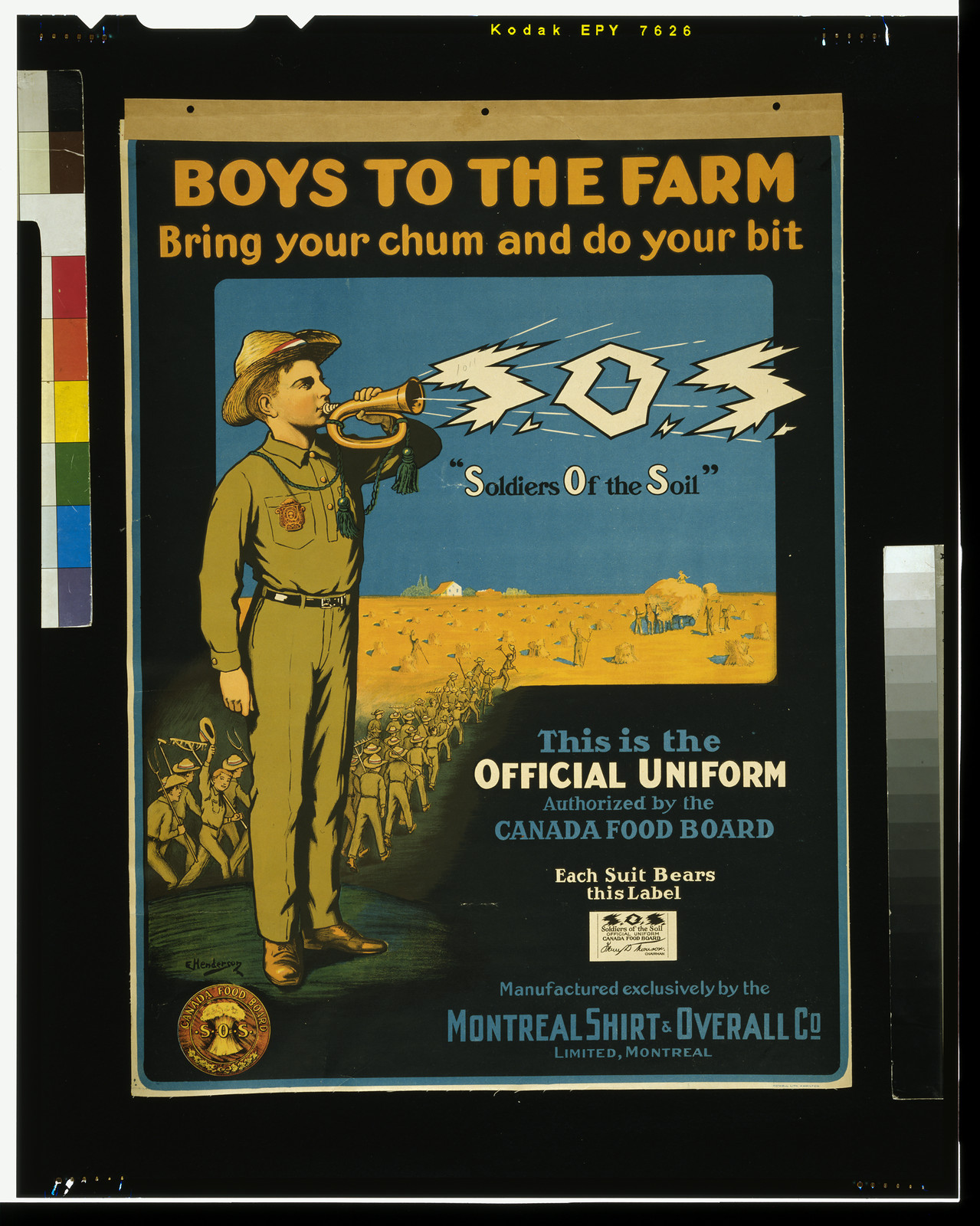 Boys to the farm -- bring your chums and do your bit -- S.O.S. / E. Henderson. — vintage poster