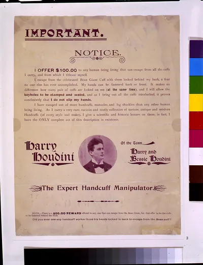 [Harry Houdini, the expert handcuff manipulator]