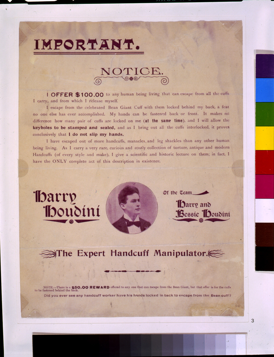 [Harry Houdini, the expert handcuff manipulator], [ca. 1895] — historic print