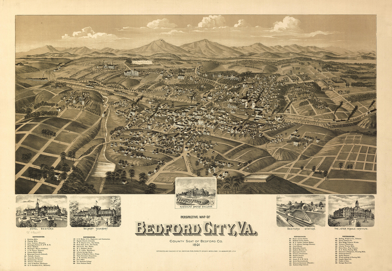 VA Bedford City 1891 MAP, 1891 — antique map