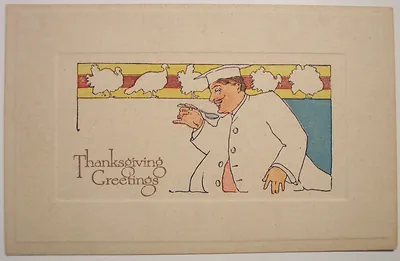 Thanksgiving Greetings postcard with a chef tasting from a spoon