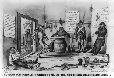 The voluntary manner in which some of the Southern volunteers enlist / Thos. Worth, del.