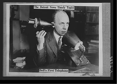 The Detroit news timely topics. Bell's first telephone