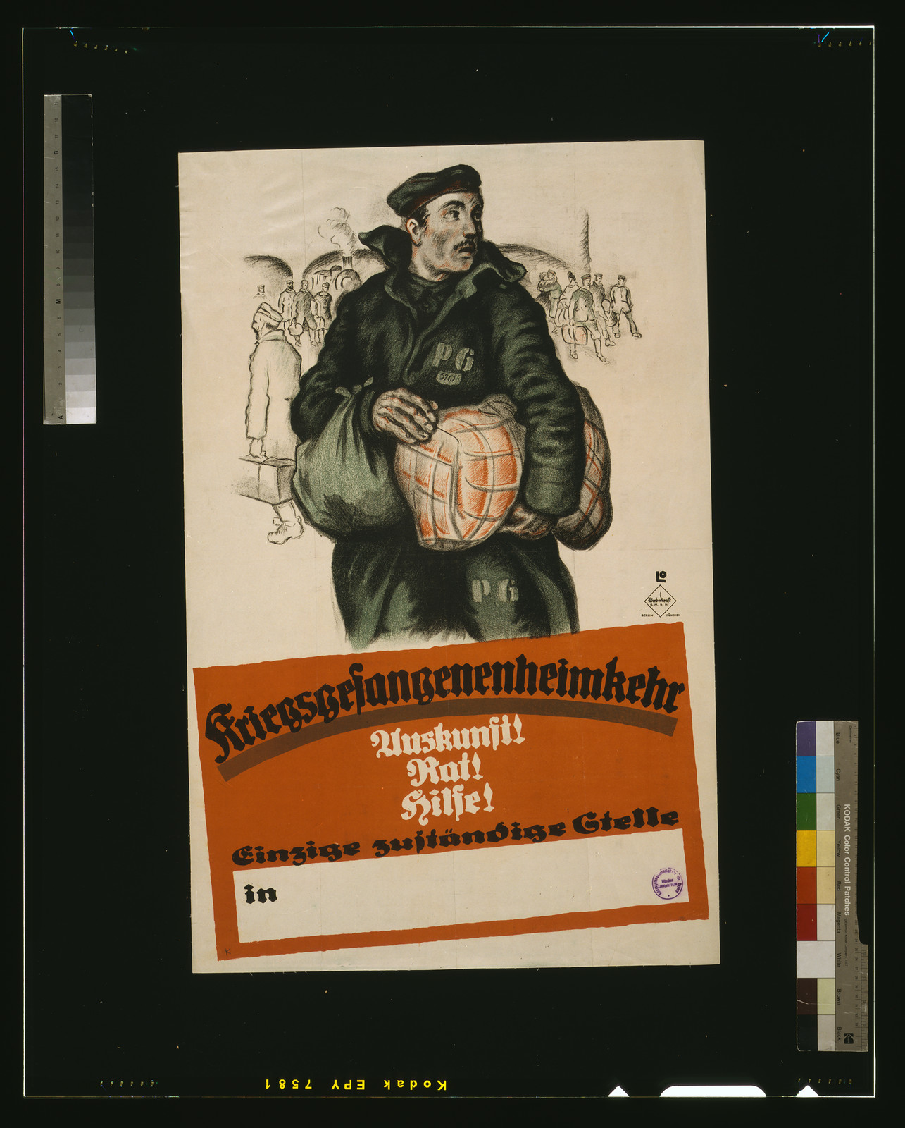 Kriegsgefangenenheimkehr. Auskunft! Rat! Hilfe! / LO., 1919 — vintage poster