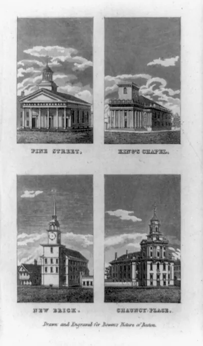 [Churches in Boston, Mass.: Pine Street, King's Chapel, News Brick and Chauncy Place]