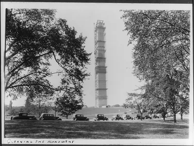 D.C., Washington. Washington Monument. 1934. View, showing cleaning of the monument