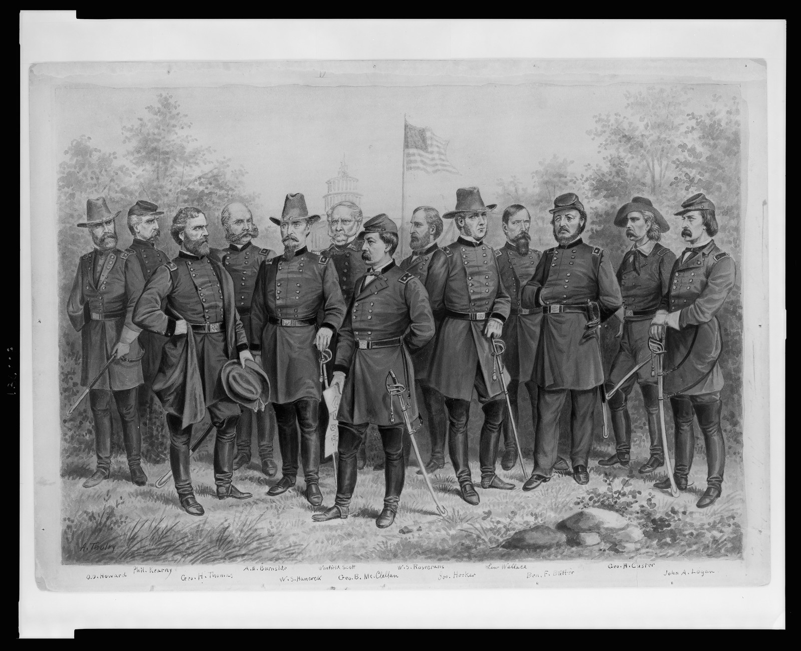 [U.S. Army and Cavalry officers in front of the U.S. Capitol Building] / A. Tholey., [between 1861 and 1865] — historic drawing
