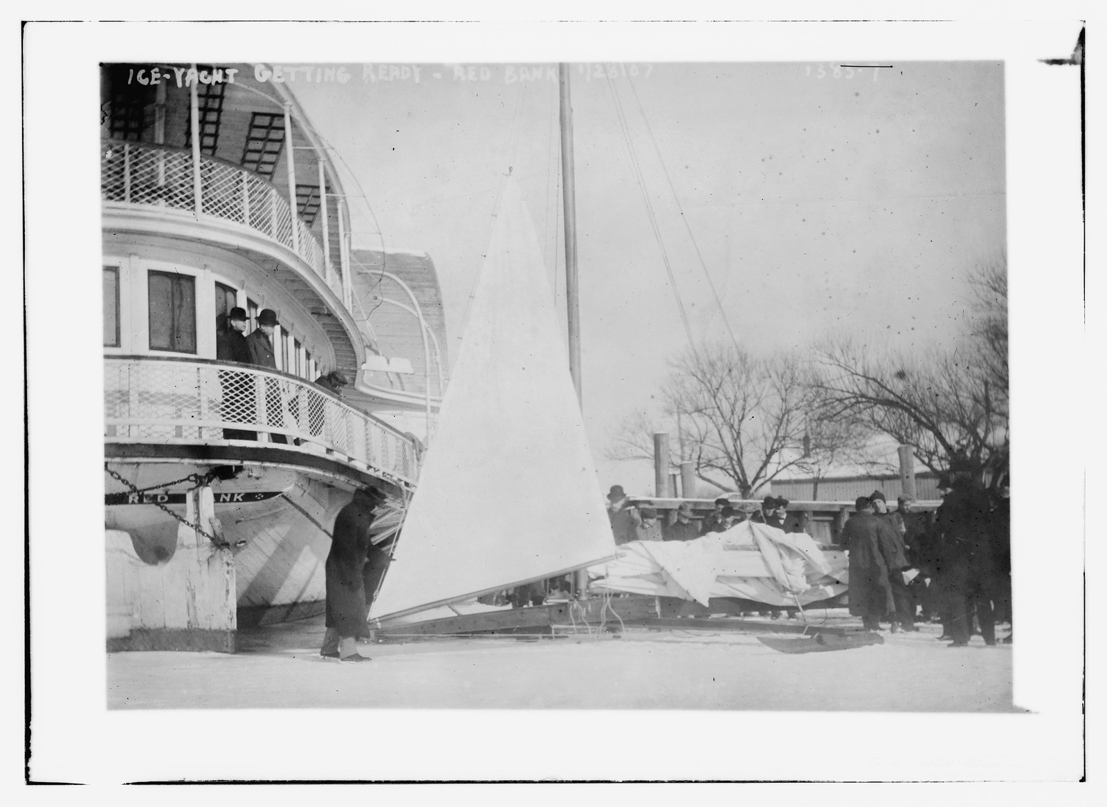 Ice-Yacht getting ready - Red Bank, n/a — historic photograph