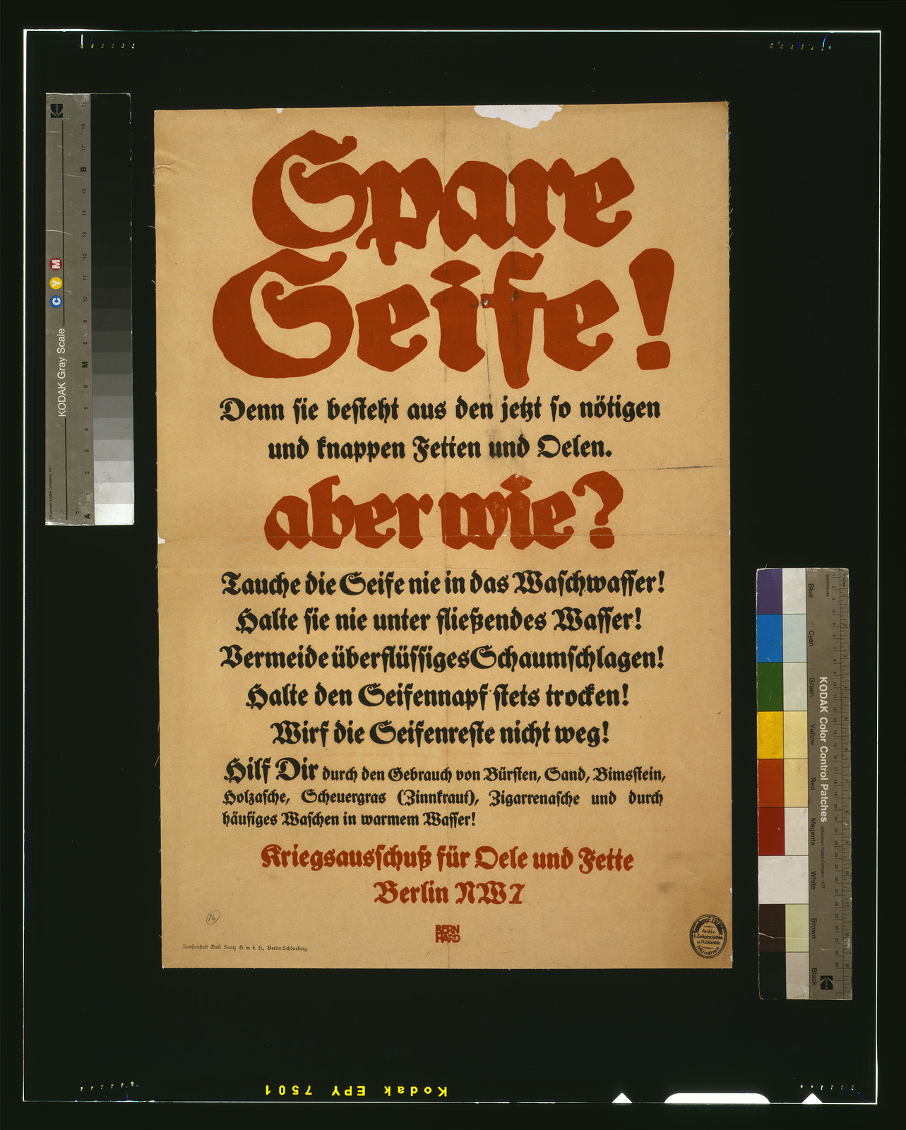 Spare Seife! ... aber wie? ... / Bernhard., 1915 — vintage poster