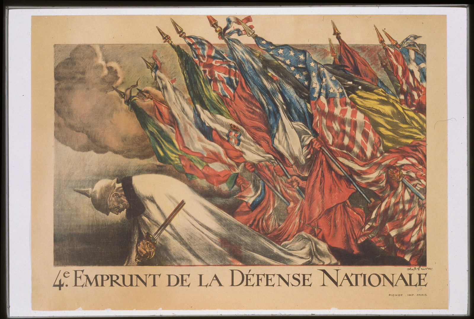 4e Emprunt de la Défense Nationale, French war loan poster with flags, 1918 — vintage poster