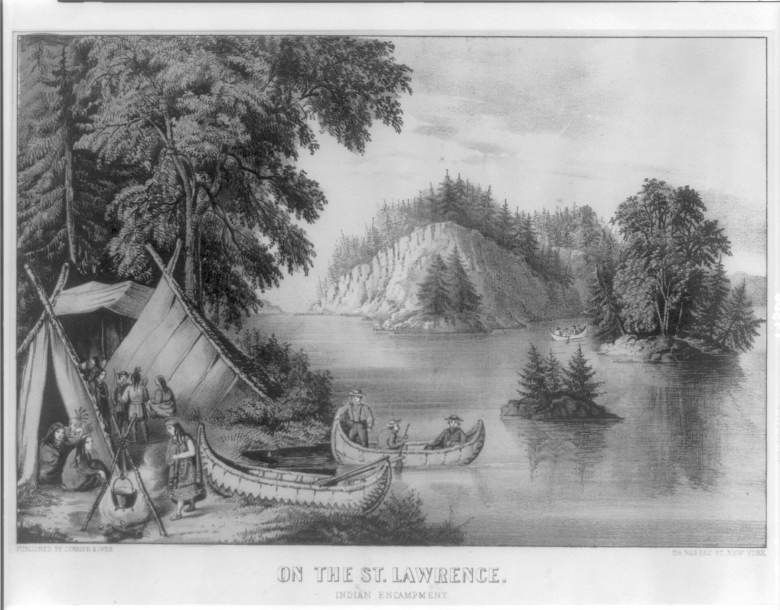 On the St. Lawrence: Indian encampment, New York : Published by Currier & Ives, [between 1856 and 1907] — antique lithograph