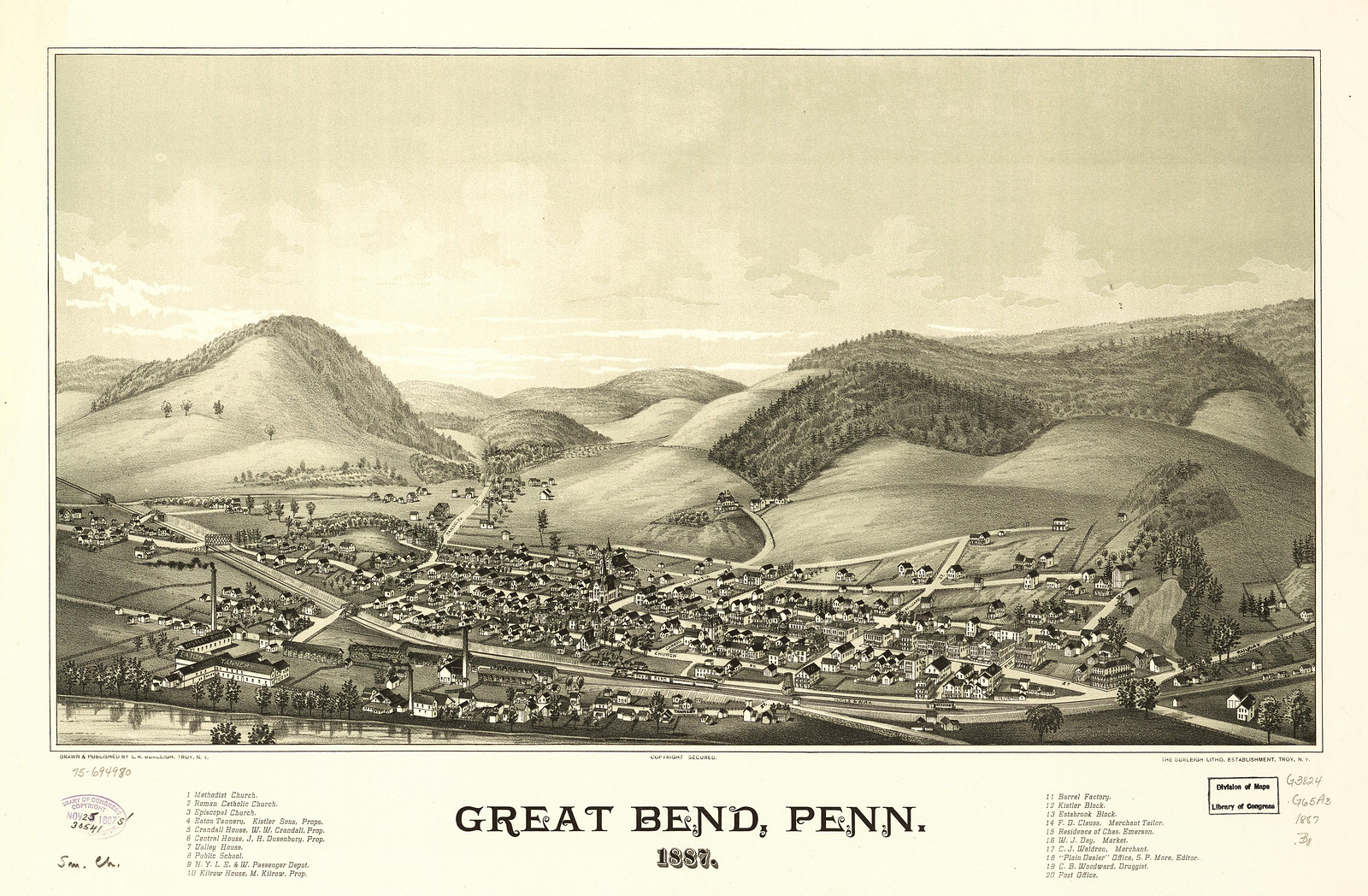 Great Bend, Pennsylvania, 1887, 1887 — antique map