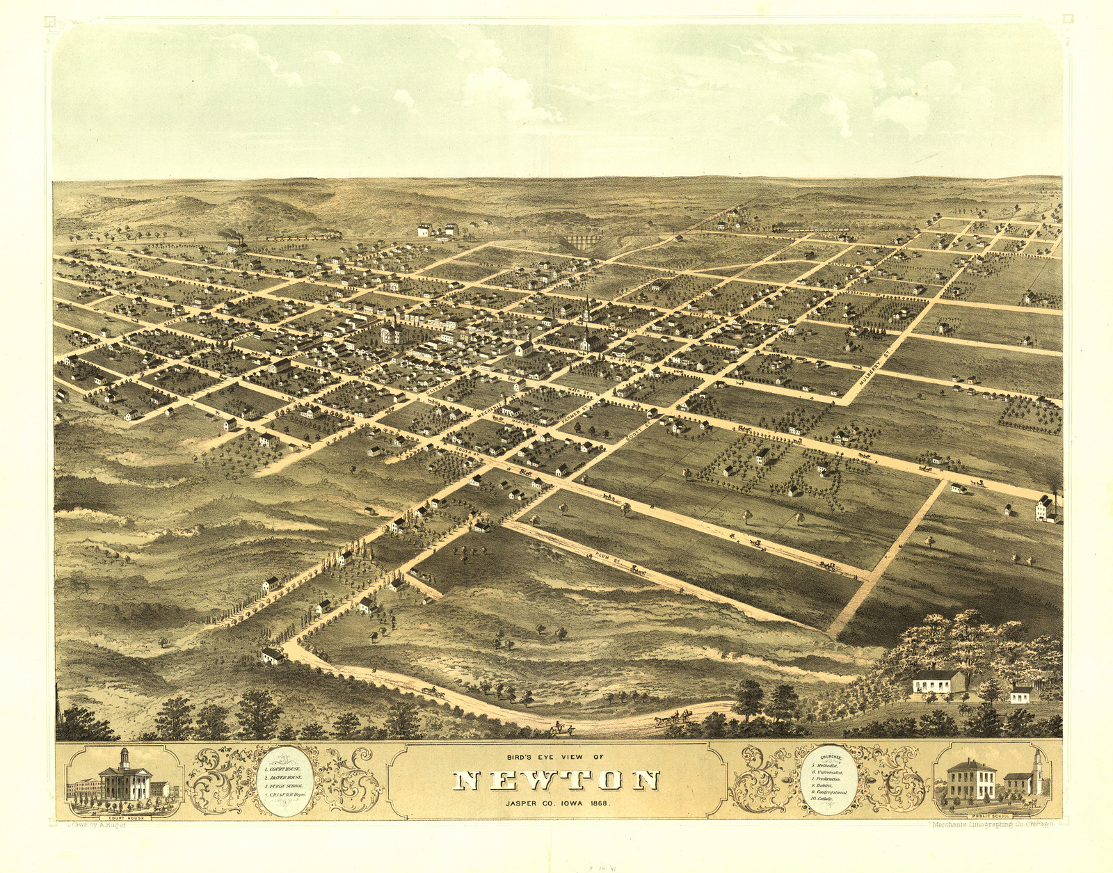 Newton, Iowa, 1868, 1868 — antique map