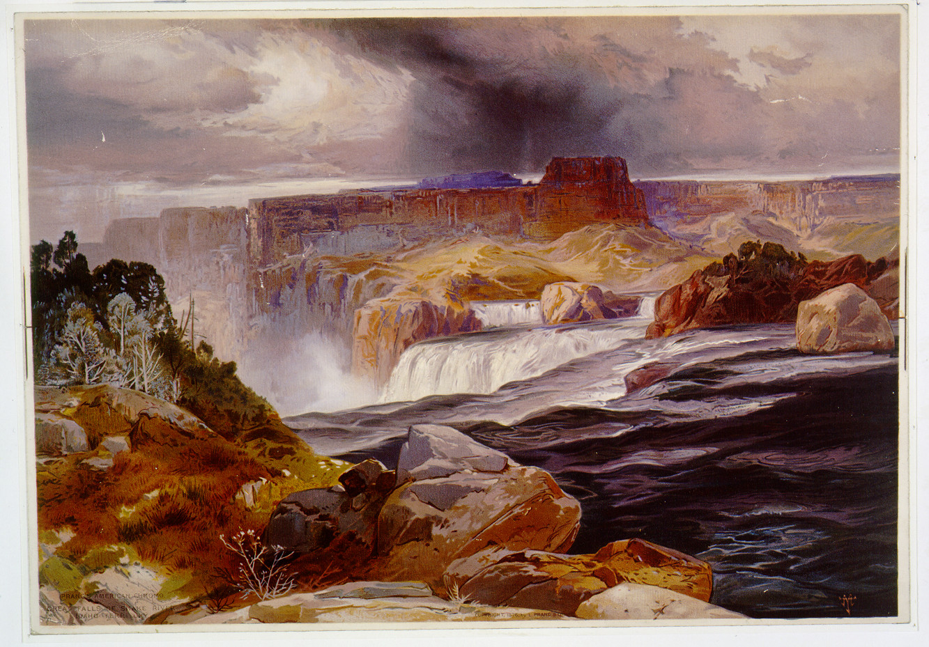 Great Falls of Snake River, Idaho territory / TM ; Prang's American Chromo., c1876. — antique lithograph