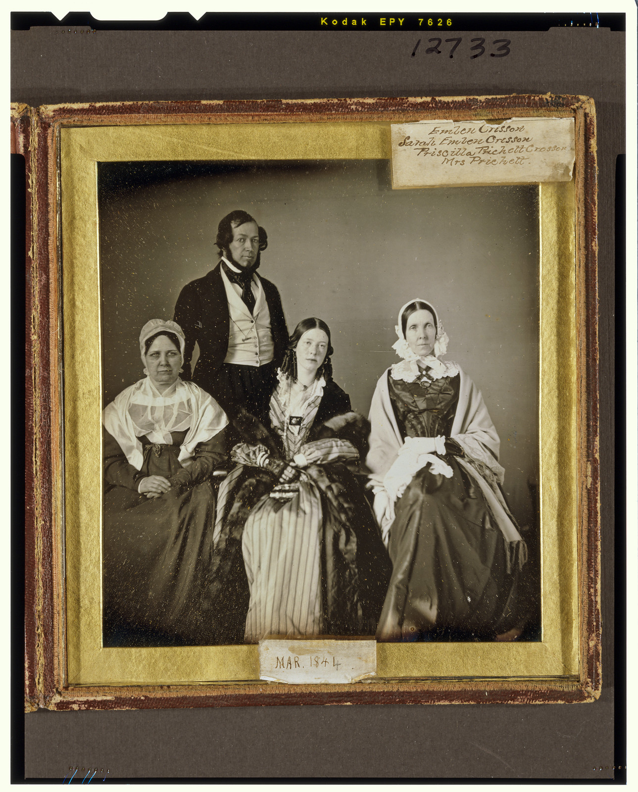 [Emlen Cresson, his mother Sarah Emlen Cresson, his wife Priscilla Prichett Cresson, and his mother-in-law Mrs. Edith Hatten Prichett in a group family portrait], 1844 March. — historic photograph