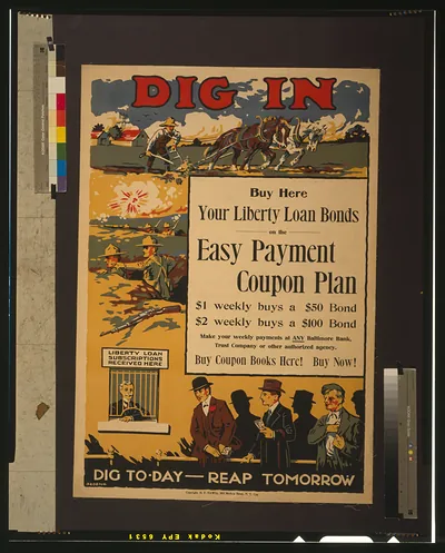 Dig in--Buy here--Your Liberty Loan bonds on the easy payment coupon plan Dig to-day - reap tomorrow.