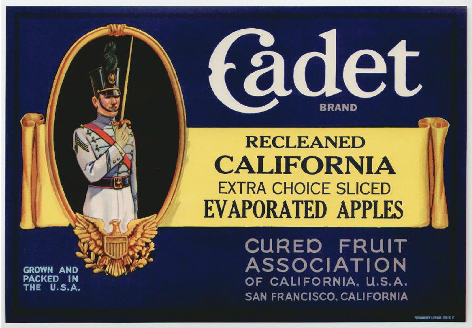 Cadet Brand Recleaned California Evaporated Apples crate label — historic image
