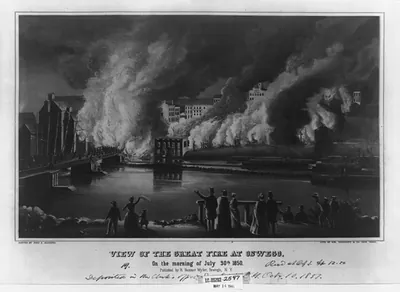 View of the great fire at Oswego, on the morning of July 30. 1850